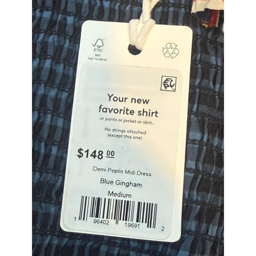 Marine Layer Demi Poplin Midi Dress Medium Blue Gingham Pima Cotton NWT - Picture 10 of 13